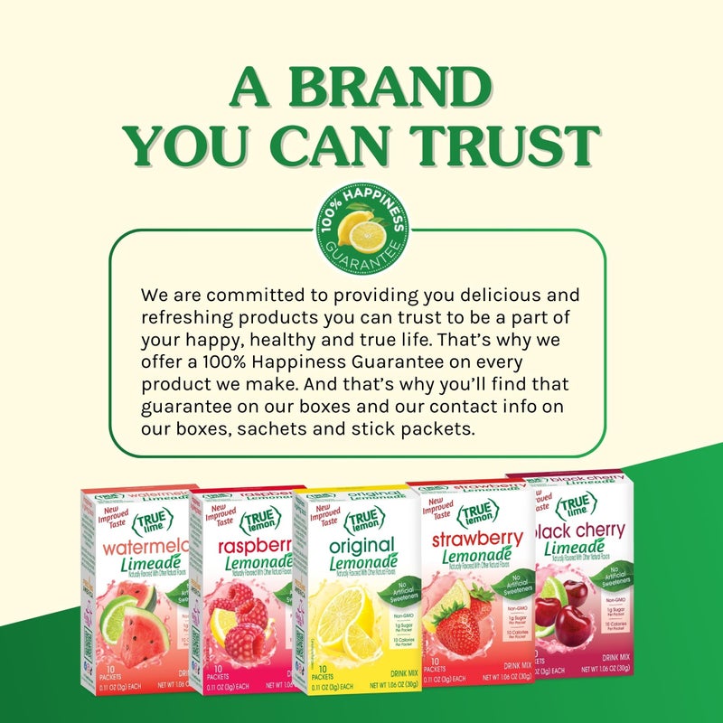 True Citrus TRUE LIME Black Cherry Limeade Drink Mix (10 Packets) | Made from Real Limes | No Preservatives, No Artificial Sweeteners, Gluten Free | Water Flavor Packets & Water Enhancer with Stevia - Image 4